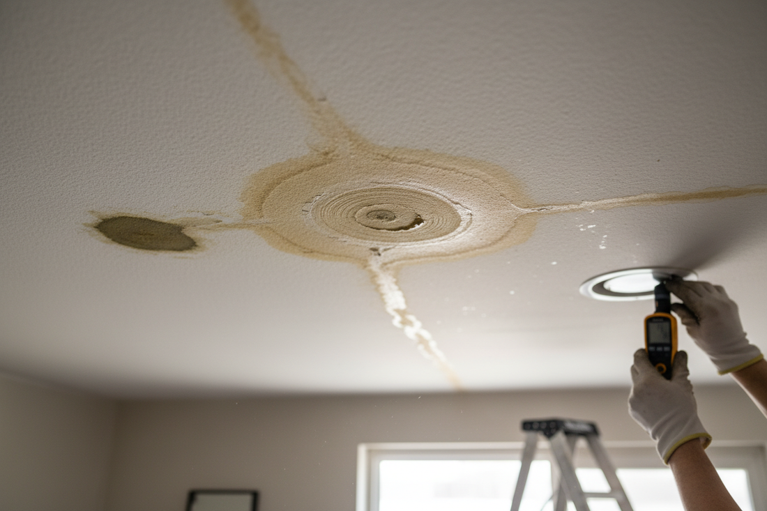 Problem photo – Mysterious stains appearing on your ceiling can signal a hidden water leak; learn how to identify the source, assess the damage, and decide if it's a DIY fix or time to call a professional.