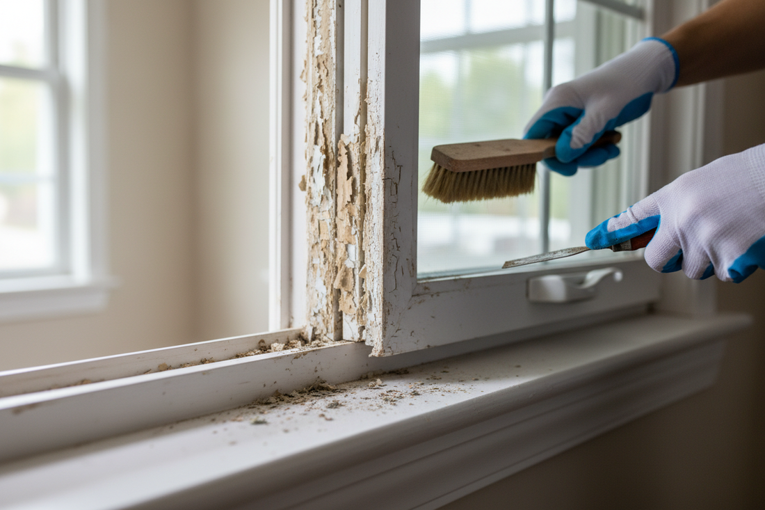 Problem photo – Stuck window (paint seal, track cleaning, sash balance issues)