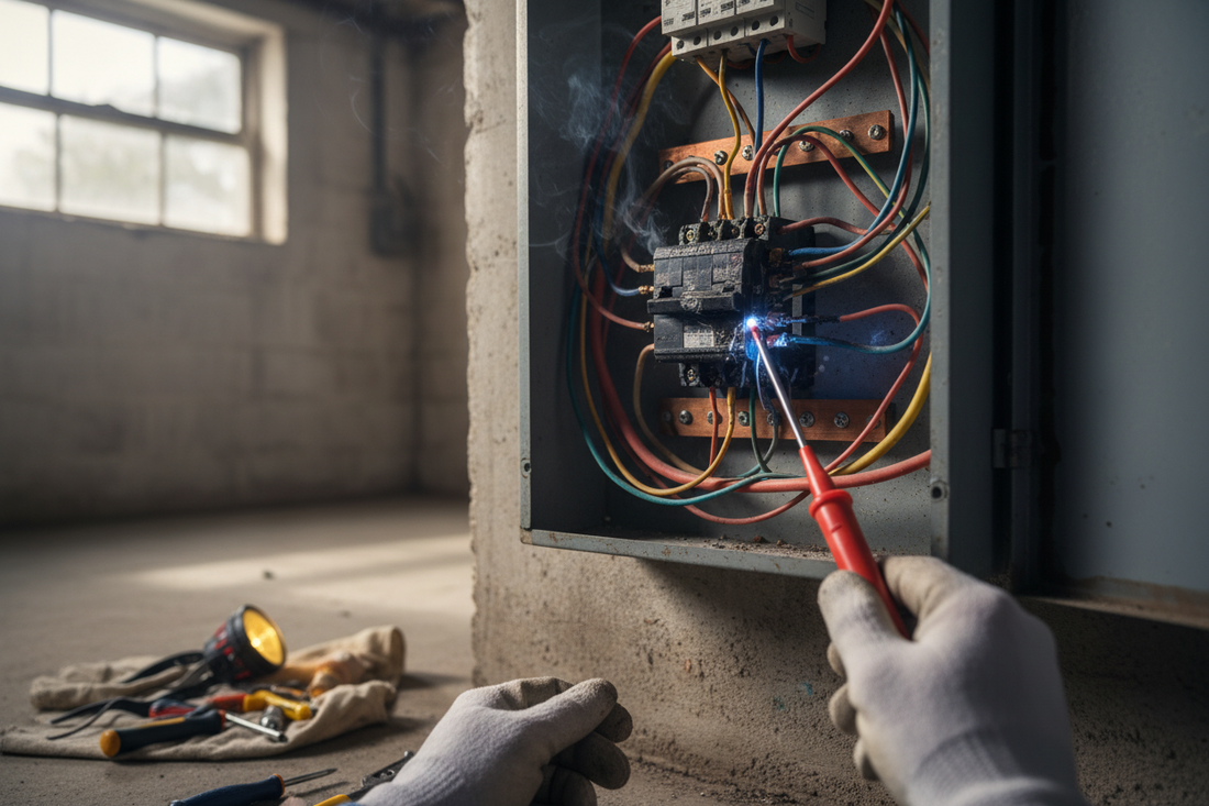 Problem photo – A buzzing sound from your electrical panel can be a serious warning sign; learn what causes this noise, immediate safety precautions, and why it's crucial to call a licensed electrician promptly.